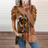 Elegant Large Rose Print T-Shirt Women Summer Hollow Out Splicing Short Sleeve Tops Fashion Loose V Neck Zipper Female Tees 2024
